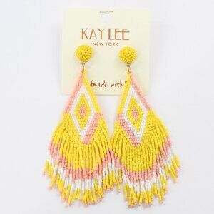 KAYLEE Seed Beaded Beautiful Yellow Southwest Tribal Post Earrings Made ❤️ India